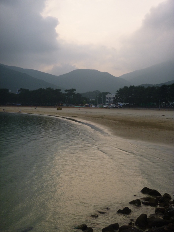 Looking along Sangju Beach during our evening stroll. 